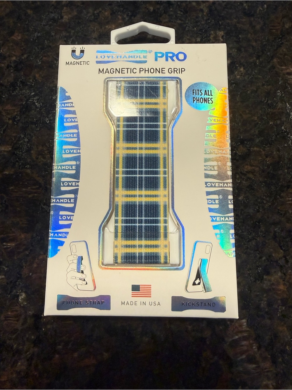 Magnetic Phone Grip - Yellow & Navy Plaid